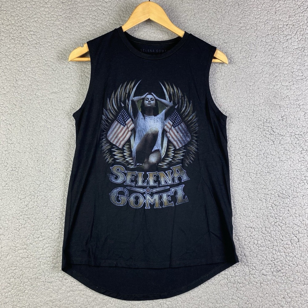 Selena‎ Gomez Tank Top Shirt L USA Flag Wings Ladies Womens Black Official